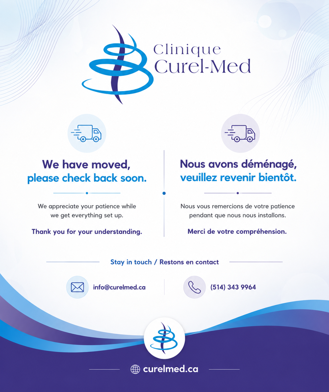 Clinique Curel-Med - We Have Moved / Nous avons déménagé